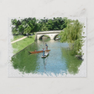 Punting Cambridge River Camb Engeland waterverf Briefkaart