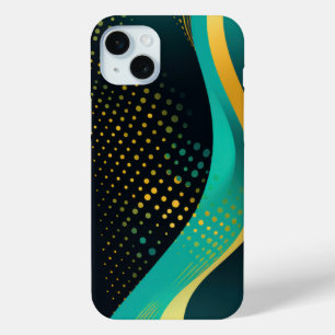 Puntpatronen in golvende lijnen op zwart iPhone 15 mini hoesje