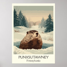 Punxsutawney PA Groundhog Winter Art Poster