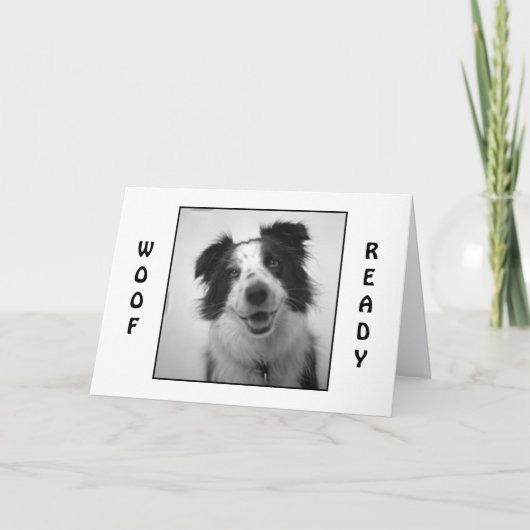 PUP IS "WOOF AND READY" EN VIERT WEDERZIJDSE VERJA KAART (Voorkant)
