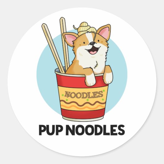 Pup Noodles Grappige Cup Noodles Stunt  Ronde Sticker (Voorkant)