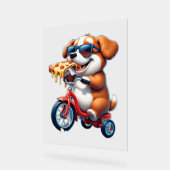 Pup op de fiets eet pizza acryl bord (Hoek)