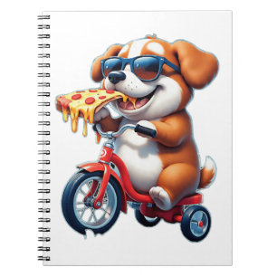 Pup op de fiets eet pizza notitieboek