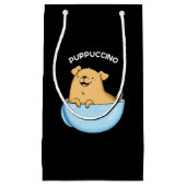 Pup-puccino Grappig Cappuccino Pun Donker BG Klein Cadeauzakje (Voorkant)