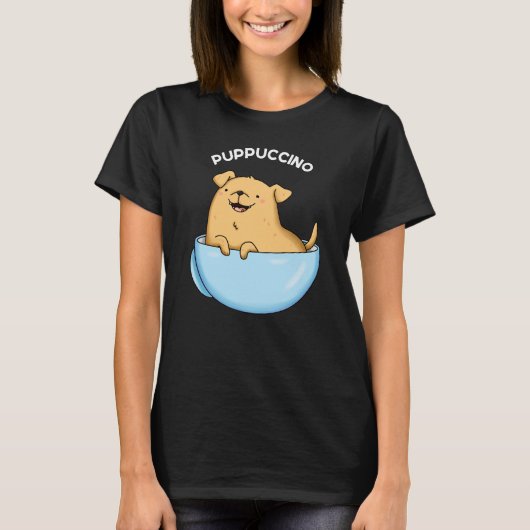 Pup-puccino Grappig Cappuccino Pun Donker BG T-shirt (Voorkant)