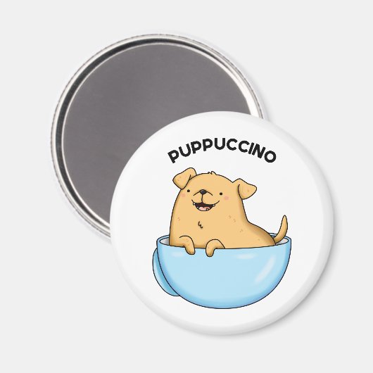 Pup-puccino Grappige Cappuccino Pun Magneet (Voorkant / Achterkant)