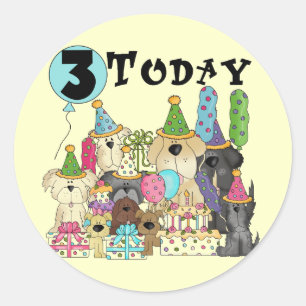 Puppies 3e Verjaardags Bash Tshirts en geschenken Ronde Sticker