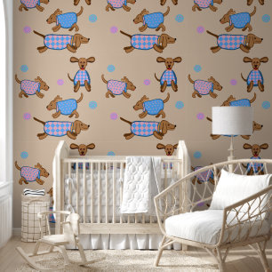 Puppies achtervolging ballen kinderkamer Wallpaper Behang