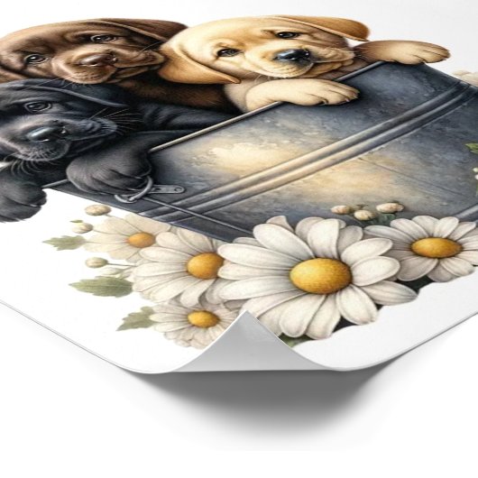 Puppies Adorables Dans Un Pot Fleur Pot Pot Poster (Coin)