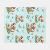 Puppies and Butterflies on Blue Fleece Deken (Voorkant (Horizontaal))