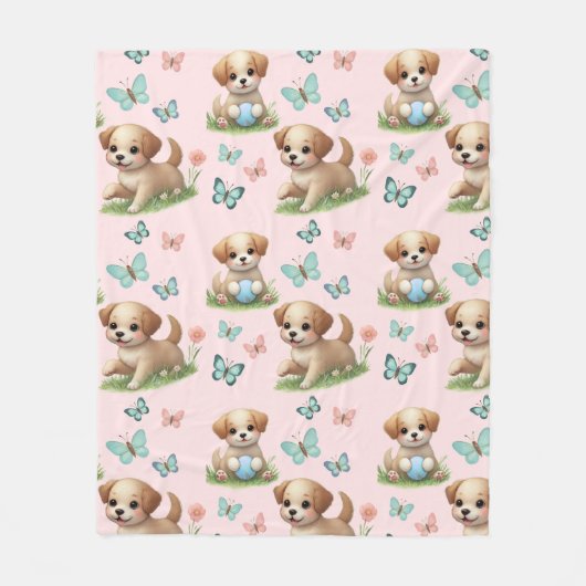 Puppies and Butterflies Pattern Blanket Fleece Deken (Voorkant)