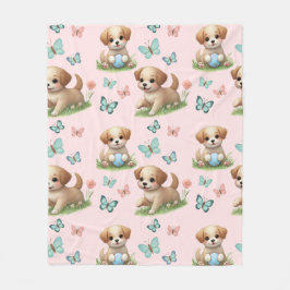 Puppies and Butterflies Pattern Blanket Fleece Deken
