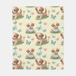 Puppies and Butterflies Watercolor Pastel Fleece Deken