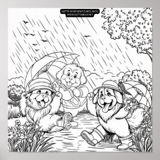 Puppies Dancing in the Rain Poster