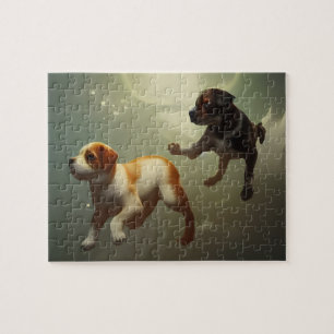 Puppies die in de ruimte lopen puzzel legpuzzel