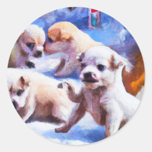 puppies in sneeuw een leuke kerst ronde sticker