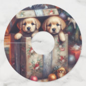 Puppies Kerst Wijnglas Charms & Labels (Voorkant)