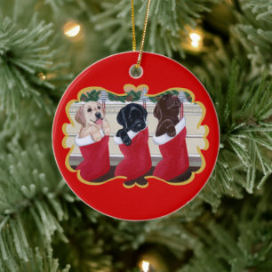 Puppies Kerstmis met persoonlijke labrador Retriev Keramisch Ornament