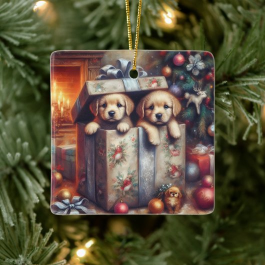 Puppies kerstversiering keramisch ornament (Boom)