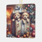Puppies kerstversiering keramisch ornament (Links)