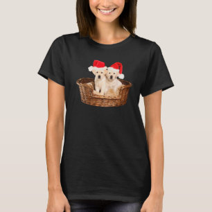 Puppies met gele lub Santa Hat Cute Kersthond La T-shirt