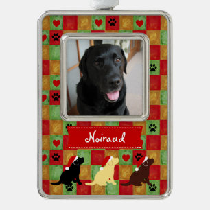 Puppies met kerstquilt Labrador Verzilverd Kader Ornament