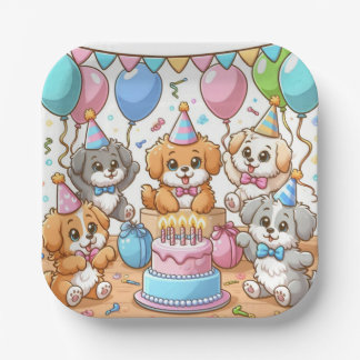 Puppies op een verjaardagsfeestje Papieren Borden Bordje