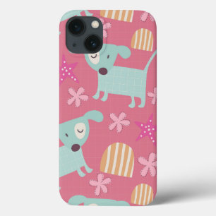 Puppies, sterren en bloemen iPhone 13 hoesje