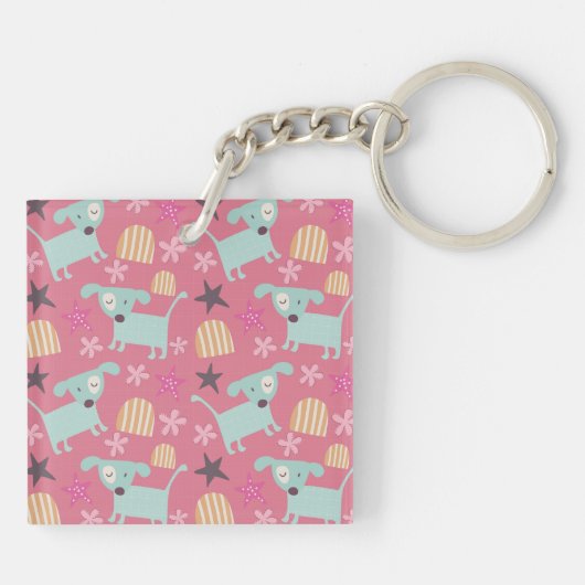 Puppies, sterren en bloemen sleutelhanger (Achterkant)