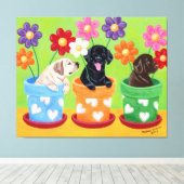 Puppies van de labrador van de bloem canvas afdruk (Insitu (Houten vloer))