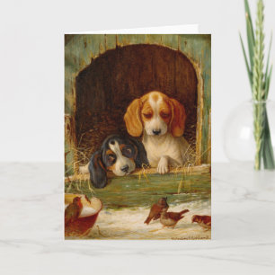 - Puppies & Vogels bezoeken, Feestdagen Kaart