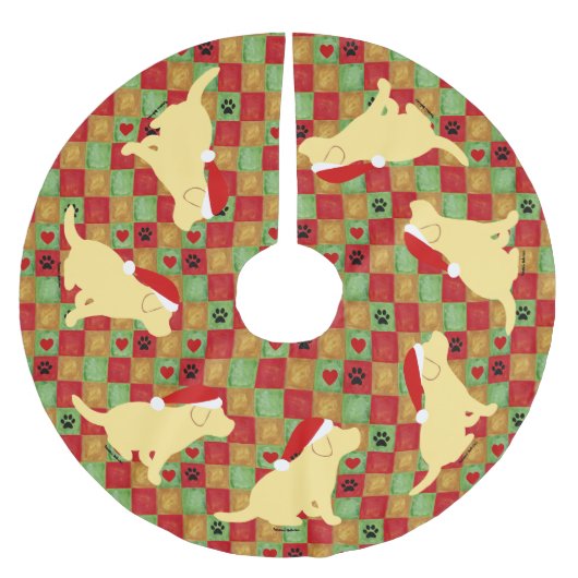 Puppies voor kerstviering met gele labrador kerstboom rok (Voorkant)