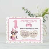 Puppy 1e verjaardagsfeest uitnodiging (Staand voorkant)