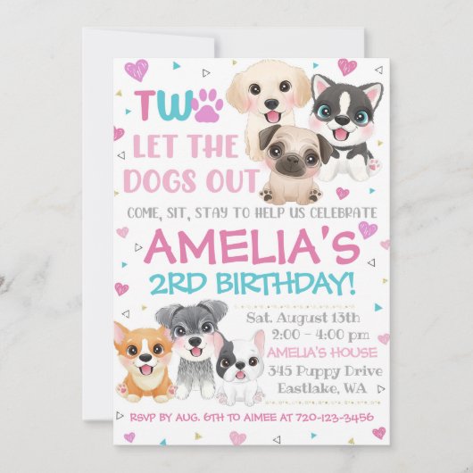 Puppy 2nd Birthday Invitation Deux laissez les chi (Devant)