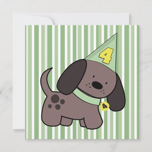 Puppy 4e verjaardag Kinder Limoen Aangepaste uitno Kaart (Voorkant)