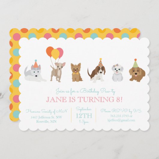 Puppy Anniversaire Fête Invitation (Devant / Derrière)