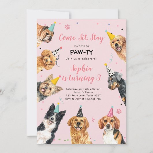Puppy Anniversaire Invitation Chien Party Pawty Gi (Devant)