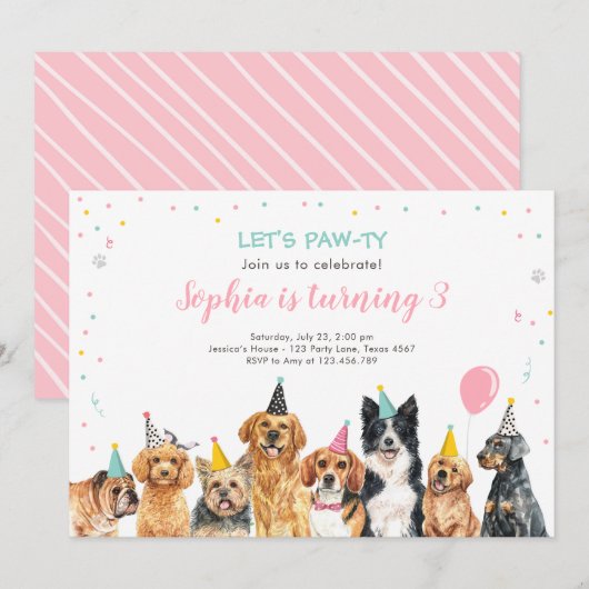 Puppy Anniversaire Invitation Chien Party Pawty Gi (Devant / Derrière)