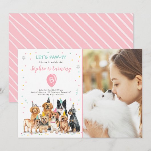Puppy Anniversaire Invitation Chien Party Pawty Gi (Devant / Derrière)