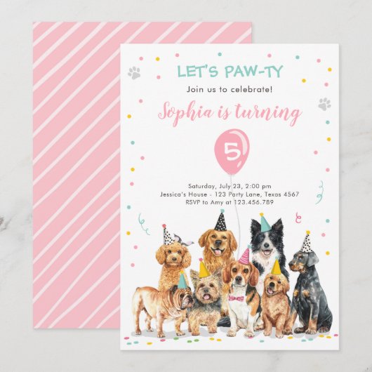 Puppy Anniversaire Invitation Chien Party Pawty Gi (Devant / Derrière)