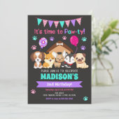 Puppy Anniversaire Invitation / Fille Paw-ty (Debout devant)