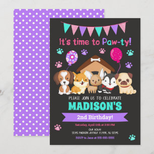 Puppy Anniversaire Invitation / Fille Paw-ty