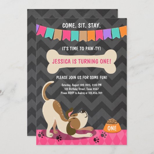 Puppy Anniversaire Invitation Paw ty Puppy Party (Devant / Derrière)