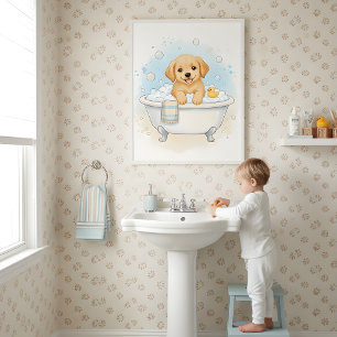 Puppy badtijd leuk kinderbadkamer muurdecoratie poster