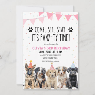 PUPPY BANTHDAY INVITATION FILLE LONS'S PAWTY INVIT