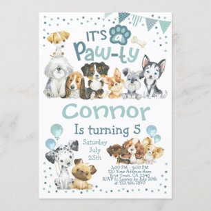 Puppy Birthday Invitation, Dog Birthday Party Kaart