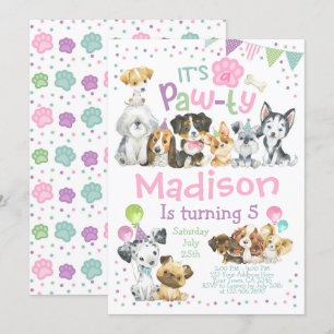Puppy Birthday Invitation, Dog Birthday Party Kaart