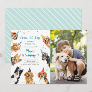 Puppy Birthday Invitation Dog Party Pawty Boy Kaart