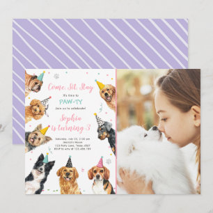 Puppy Birthday Invitation Dog Party Pawty Girl Kaart