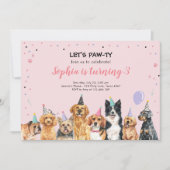 Puppy Birthday Invitation Dog Party Pawty Pink (Devant)
